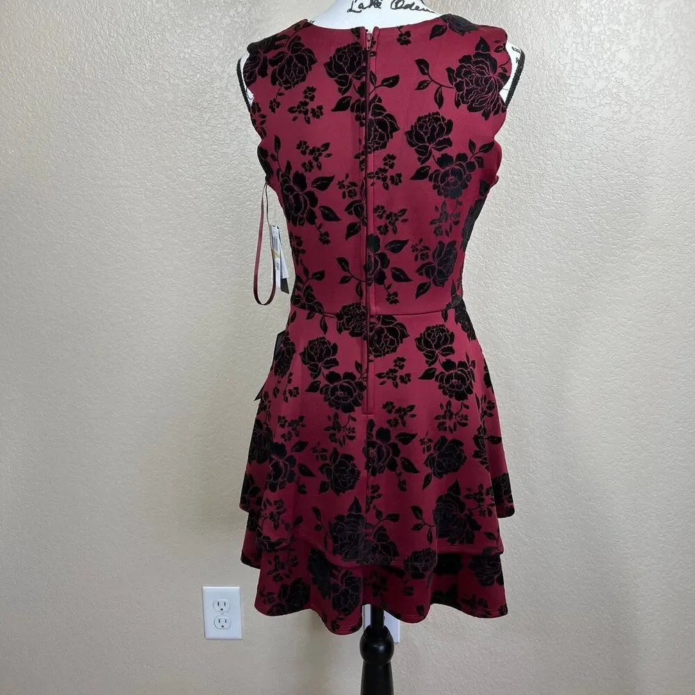 City Studio Burgundy Dress fit flare sleeveless dress size 7/8 baddie streetwear